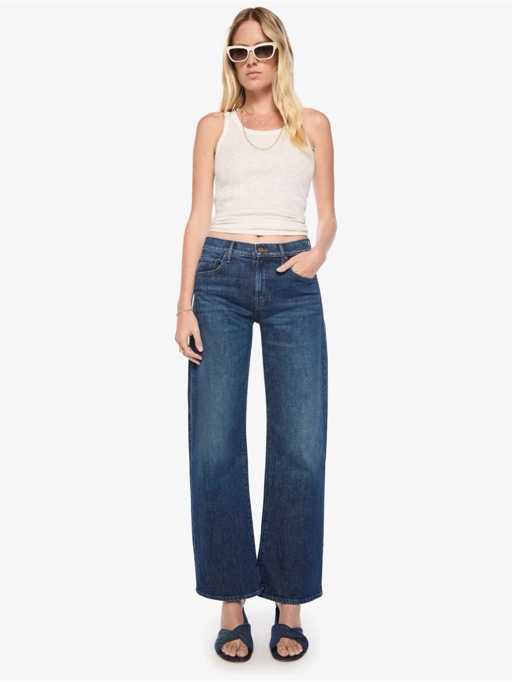 MOTHER Mid Rise Straight Jeans in Deep Blue Denim